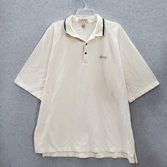 VINTAGE Izod Men Polo Shirt XLT Cream Logo Golf Short Sleeve Collar Casual - Picture 1 of 8